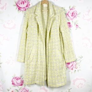 Melloday Yellow Silver Metallic Textured Open Front Longline Duster Jacket L
